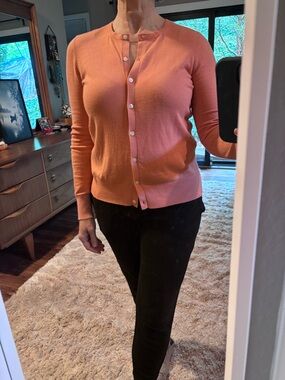 LOFT Coral Button-Front Cardigan